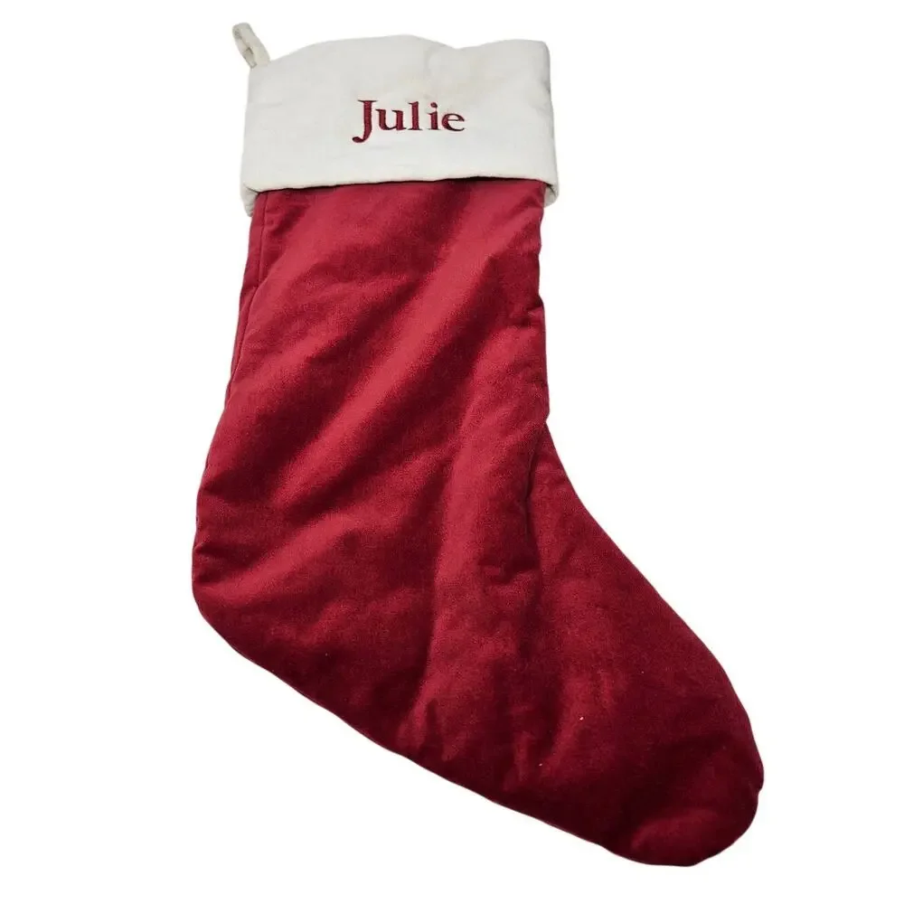 Pottery Barn Personalized Red White Velvet Christmas Stocking Julie Traditional